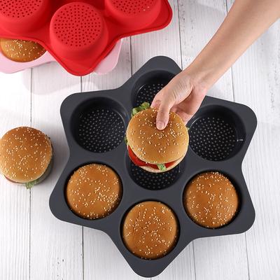 New Silicone Mold, Hamburger Baking Tray, Breathable, Hollow Hamburger Mold, 7-piece, Perforated Silicone Bread Mold