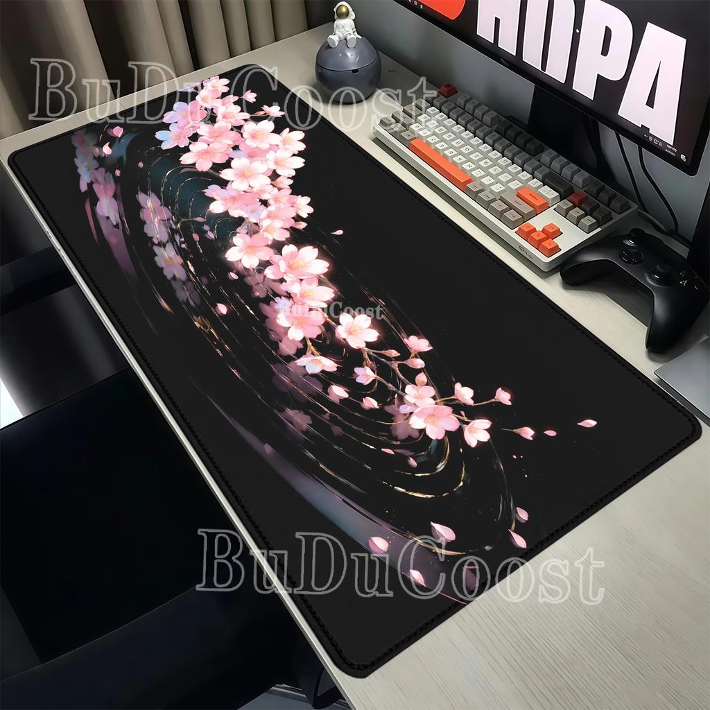 cartoon Mouse Pad Sakura Flower Cherry Blossom Non-Slip base Rubber Anime Gaming Mousepad overlock PC Office HD printing DeskMat