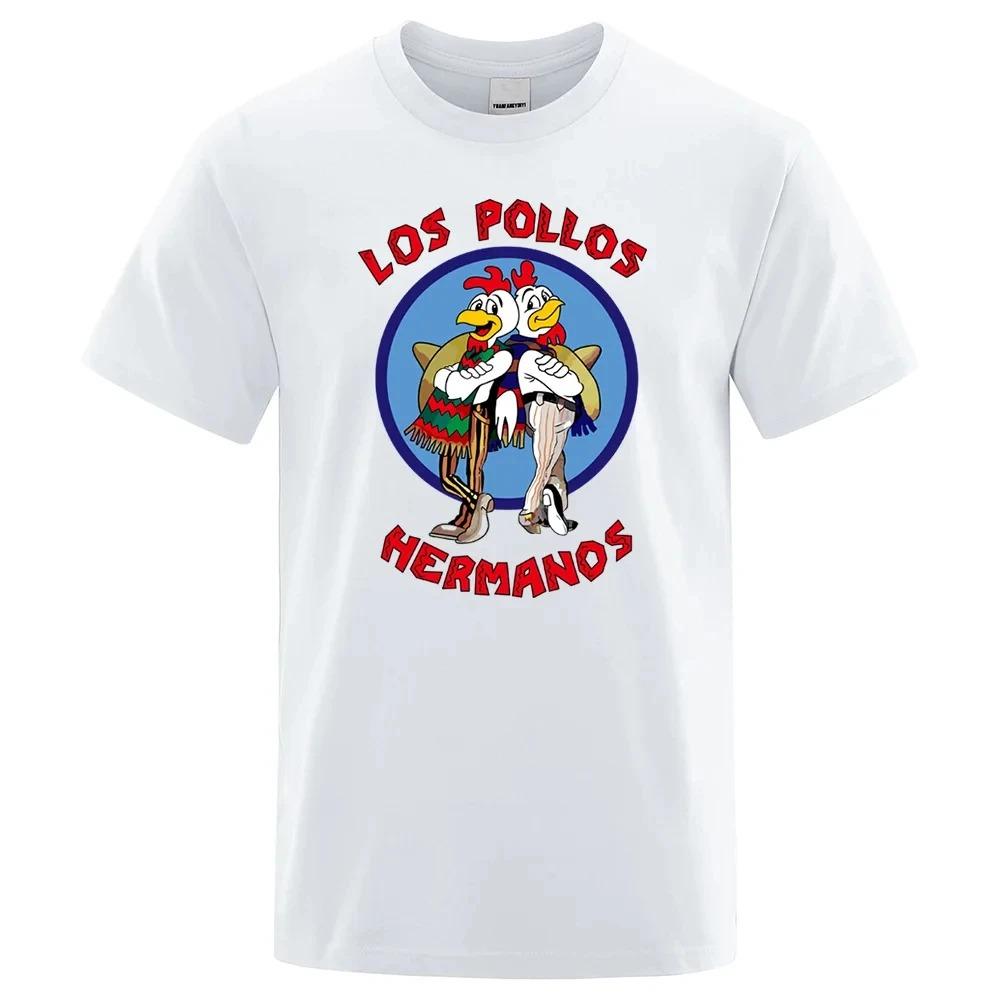 LOS POLLOS Hermanos Funny Printed T-Shirt Men Cotton Casual Short Sleeves Summer Men Breathable Tshirt Chicken Brothers Tees Top