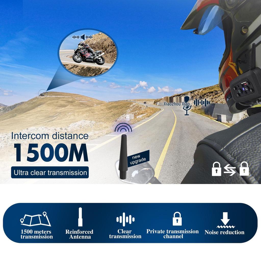 Casque Bluetooth V6 Plus: Interphone 1 à 5, Portée 1500m