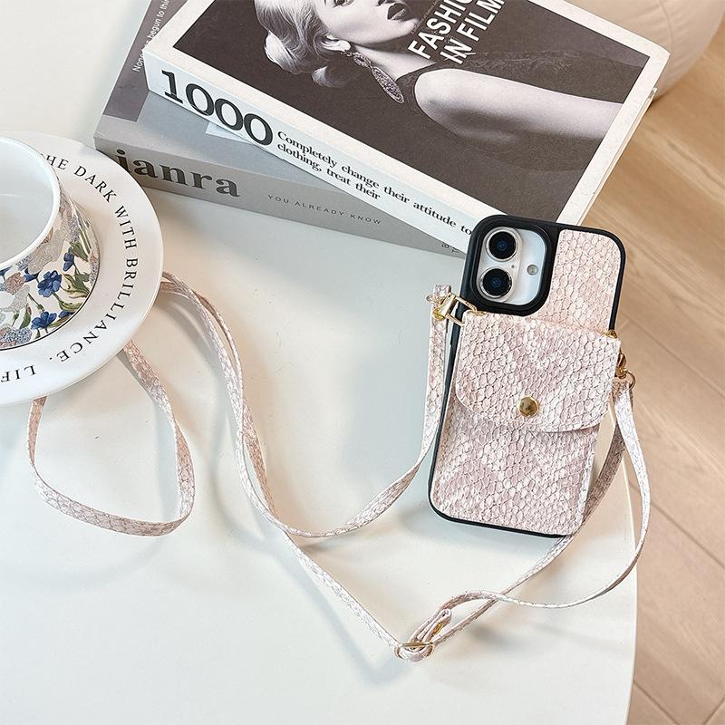 Button Snakeskin Wallet Crossbody Cord Phone Case for IPhone17promax Strap for Apple 16 Card Holder 15