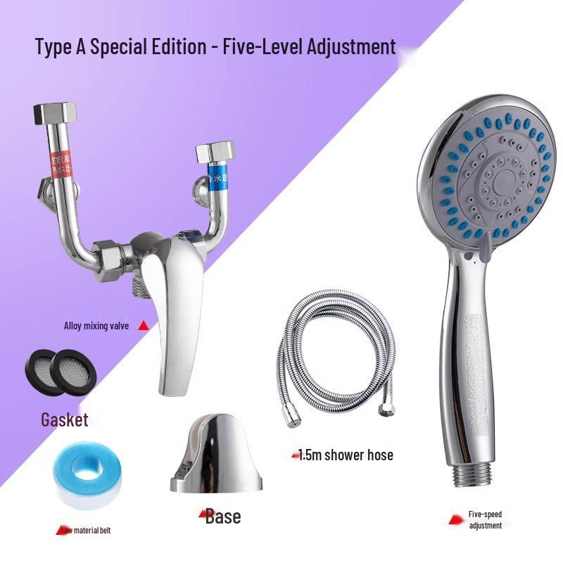 Electric Water Heater with U-Shaped Mixing Valve, All-Copper Hot and Cold Shower Faucet Accessories Set