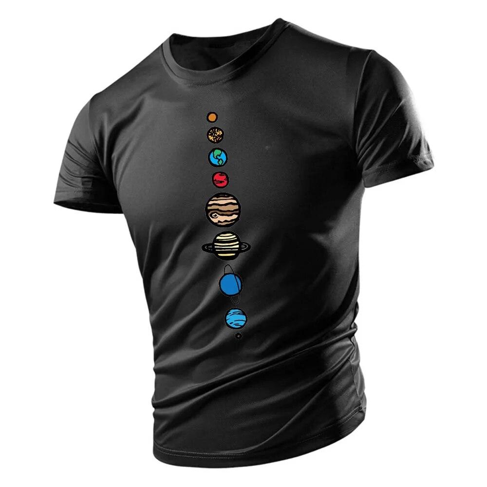 2023 Adult Men's Crewneck T-shirt Summer Casual Sports Loose Quick Drying Short Sleeve Fashion Nine Planets Print Youth Trend