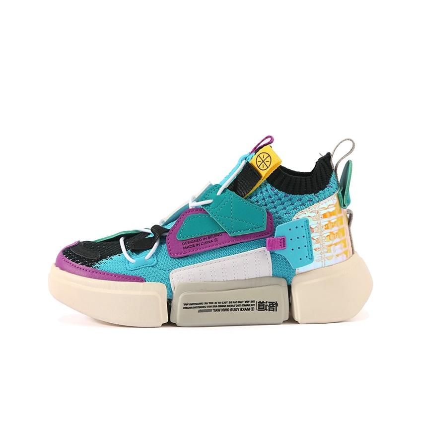 Li Ning Childrens Wudao Comfortable Daily Shock Absorbing Wear Resistant Rebound Casual Shoes Kids Casual Shoes Blue Purple YKCQ214-1