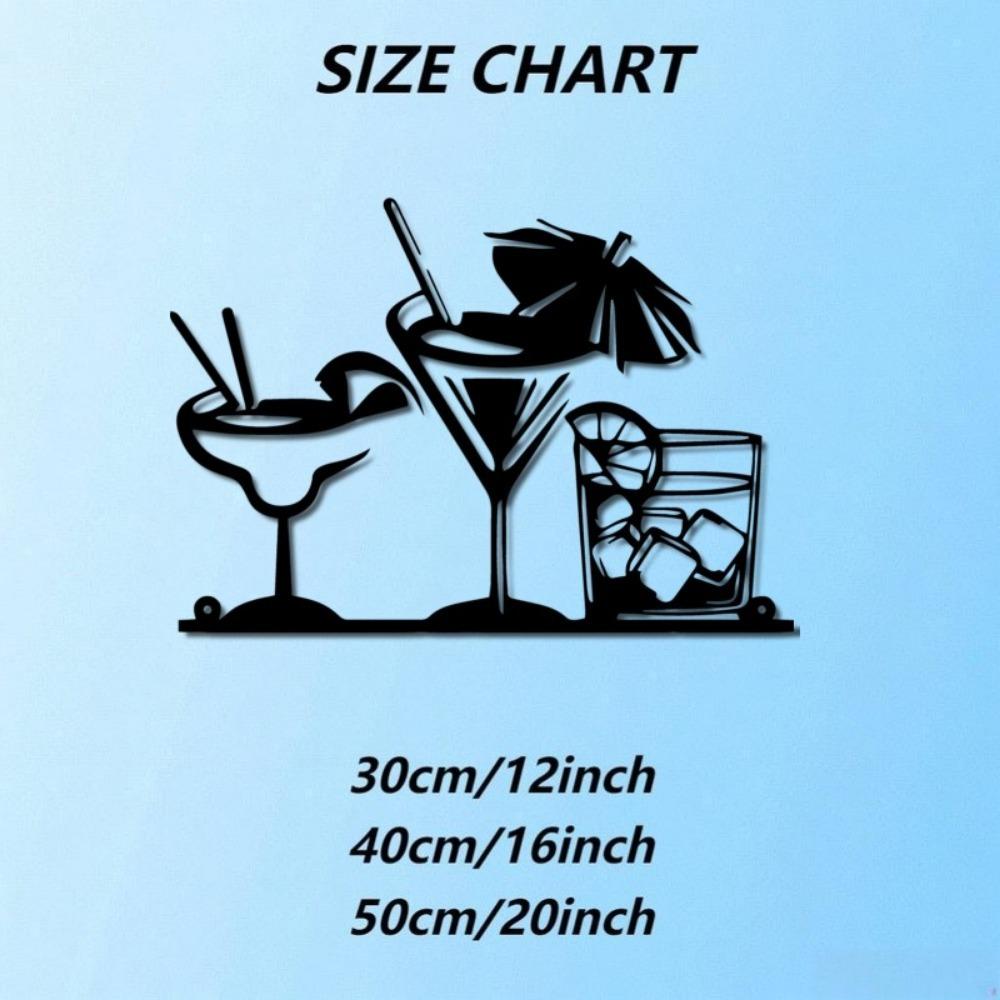 1 st Modern Metalen Wijnglas Muurkunst, Cocktail Thema IJzeren Beeldhouwwerk, Duurzaam Horizontaal Home Bar Decor voor Schouw, Plank, Man Cave, Feest