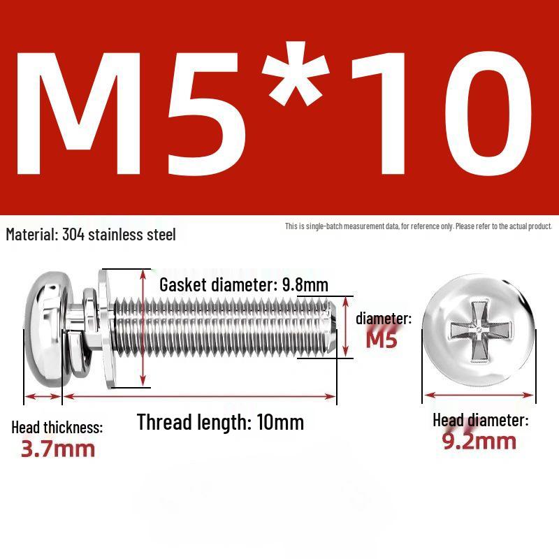 304 Stainless Steel Phillips Pan Head Combo Screw with Flat and Spring Washers