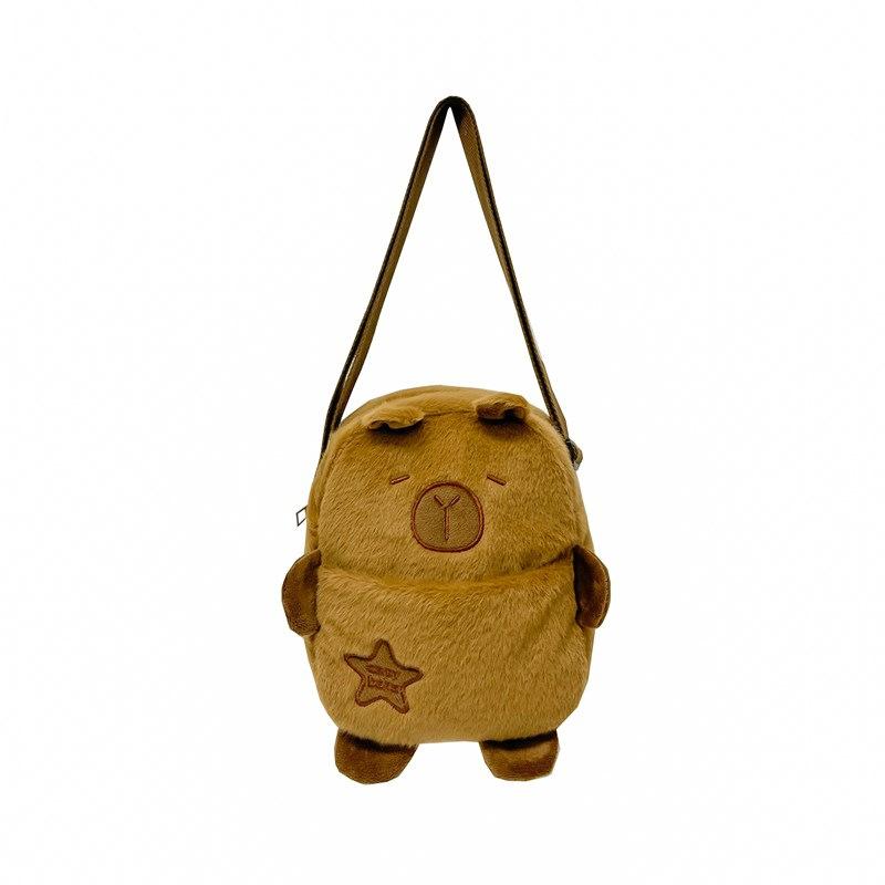 Kawaii Capybara Plush Shoulder Bag Cute Cartoon Soft Chest Pack Daily All-in-one Storage Cell Phone Bag Winter Gifts for Student