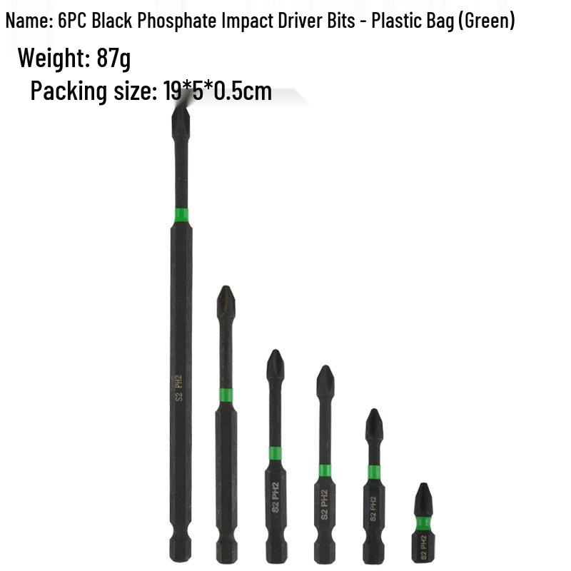 Hex Shank PH2 Phillips Screwdriver Bit, S2 Alloy Steel, Phosphated, for Electric Screwdriver Impact Driver.