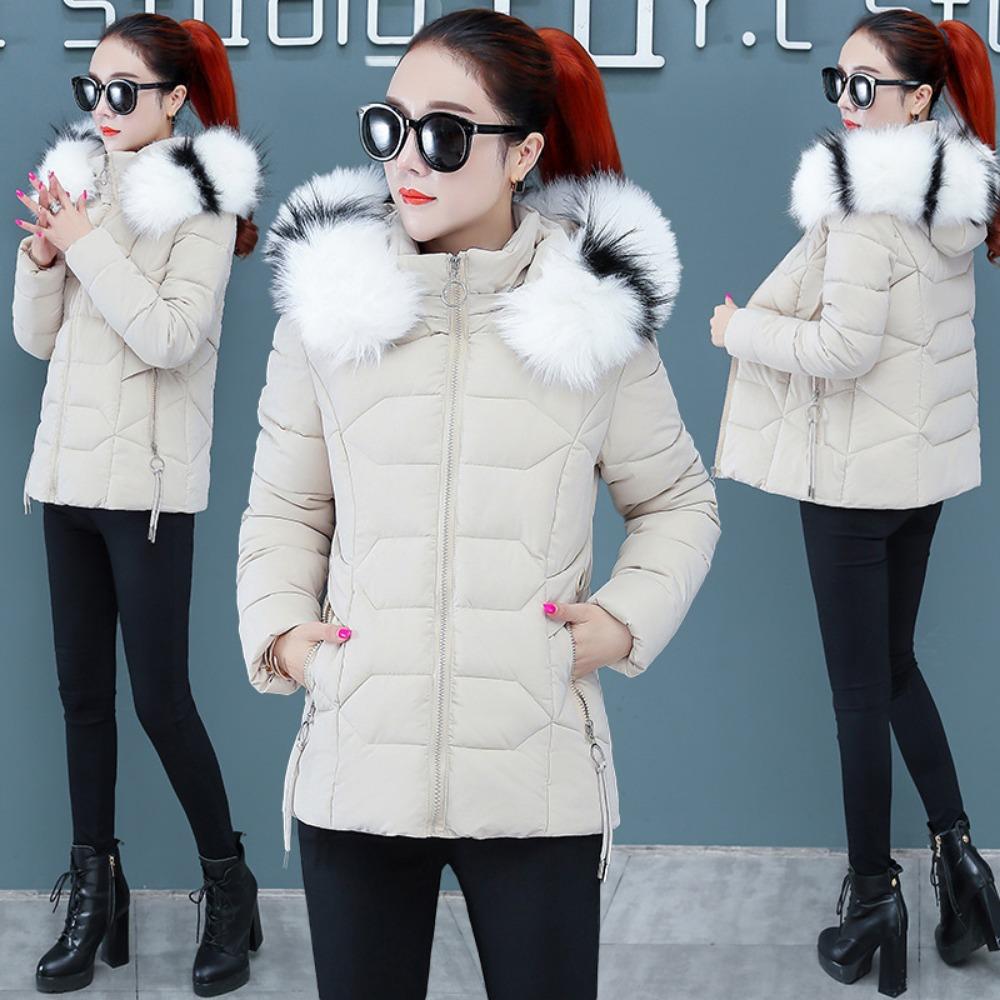New Women's Cotton-padded Jacket Short Jacket Large Fur Collar Removable Hat Women's Down Cotton-padded Jacket Women's Large Size Cotton-padded Jacket