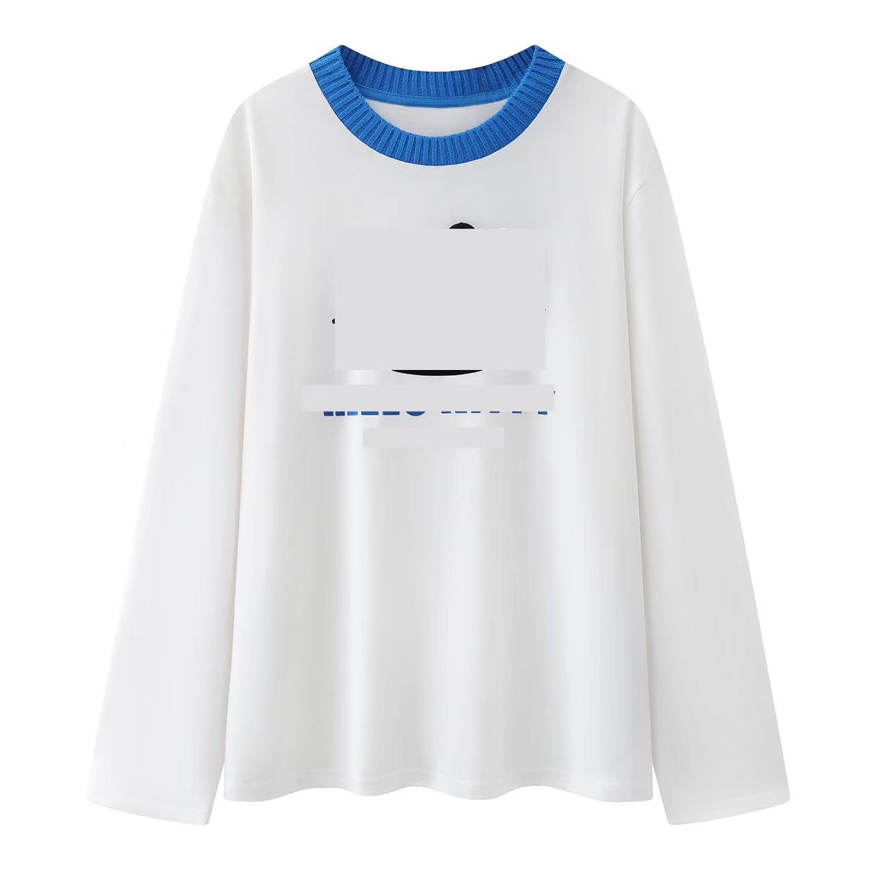 In-Stock 2026 Spring Casual Cartoon Cat Print Women s Long Sleeve T-shirt Small белый