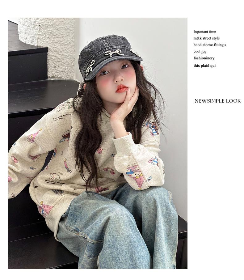 Girls' Cartoon Print Hooded Sweatshirt - Autumn 2026 New Arrival, Cute Loose Fit Pullover for Medium & Large Children, Long Sleeve Top