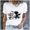 Unisex 100% Polyester Summer Top The angel and the devil hold hands. Print Loose round Neck Short Sleeve Fashion for Lovers