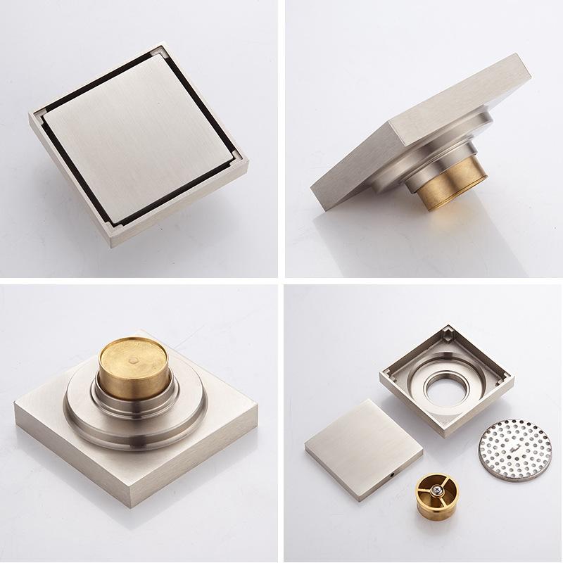 Modern Metal Square Floor Strainers Brass Bathroom Shower Stealth Tile Insert Anti Odor Linear Floor Drain