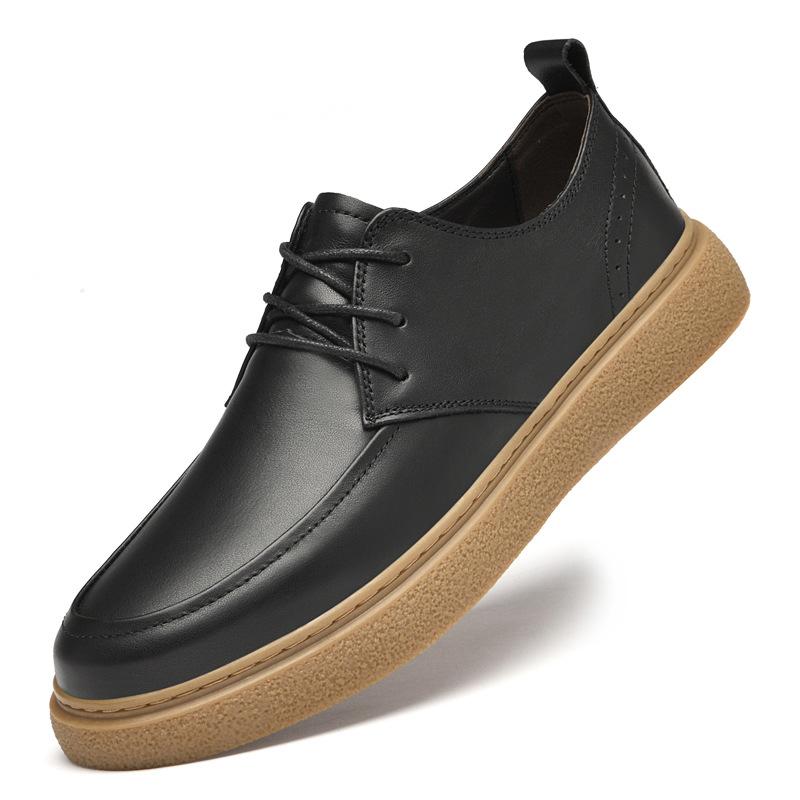 

Первый слой коровьей кожи мужская повседневная одинарная обувь универсальная трендовая обувь подошва из говяжьей жилы кожа круглый носок мелкий вырез универсальная белая обувь 45 чёрный