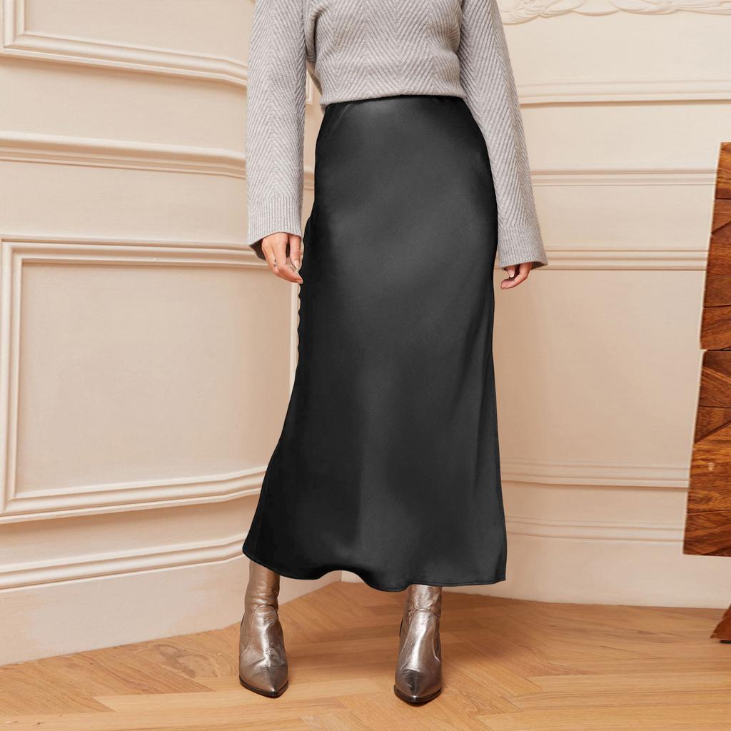 Women's Color Hip Hugging High Waist Slit Skirt