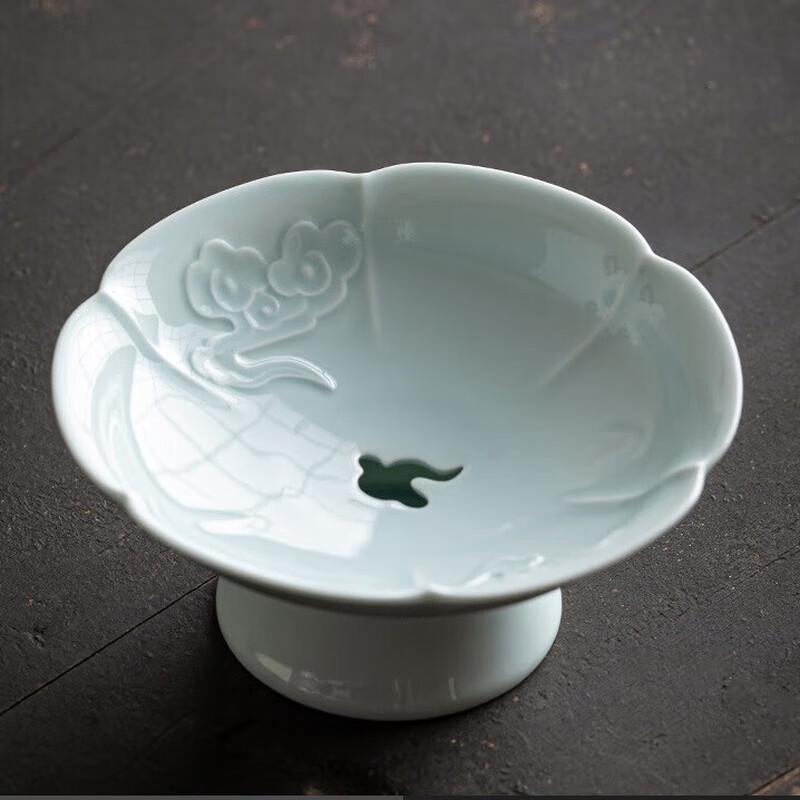 Zen Chinese Ceramic Pedestal Draining Fruit & Snack Plate