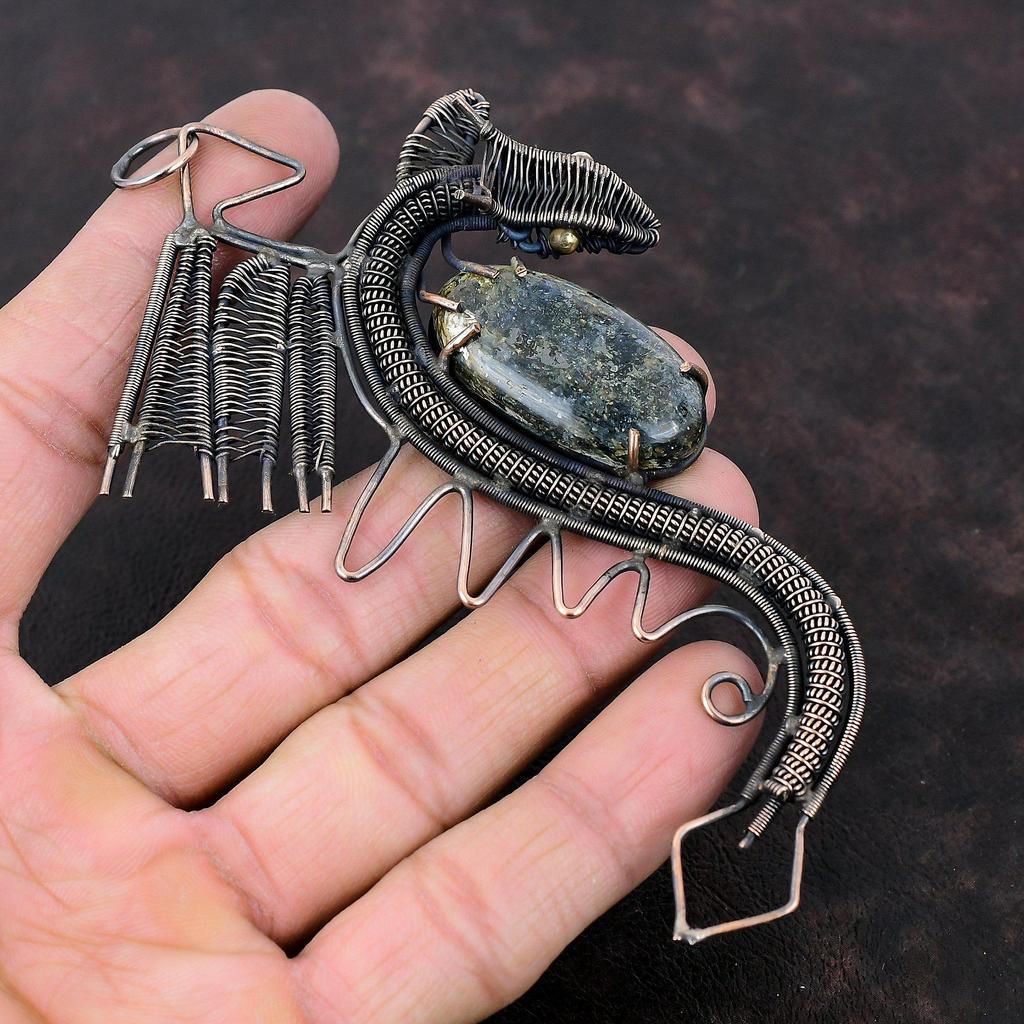 Kyanite Pendant Copper Wire Wrapped Pendant Handmade Jewelry Natural Gemstone Pendant Dragon Pendant Copper Wire Wrap Jewelry Gift For Women