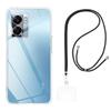 Case and Neck Strap for Oppo A77 5G - Transparent Soft TPU Adjustable Black Cord Phonillico®