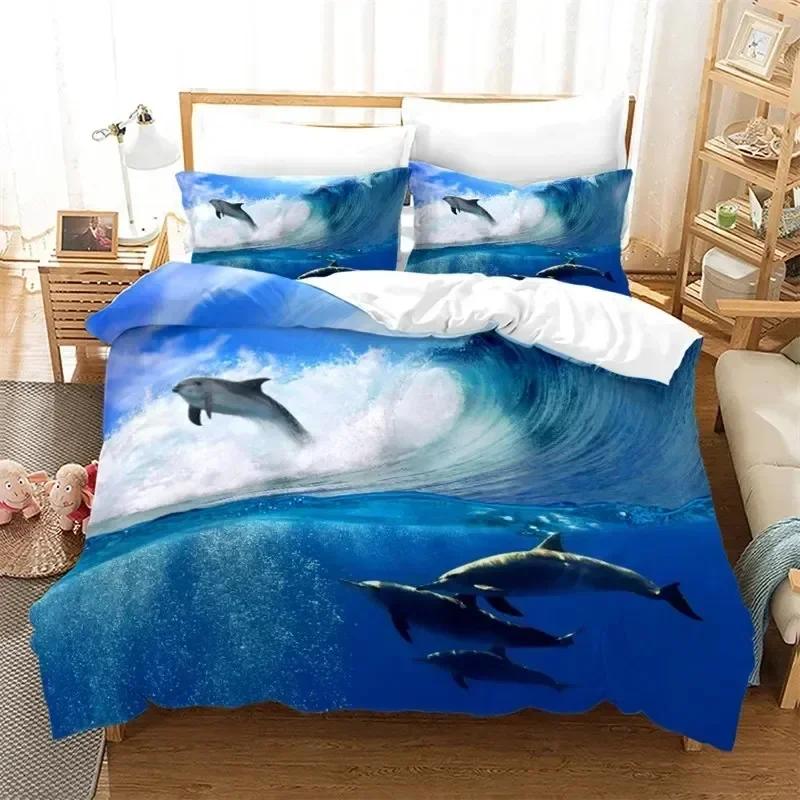 Top Dolphin Duvet Cover Full Kids Ocean Animal Bedding Set Luxury Mediterranean Style Comforter Cover Bedroom Decor