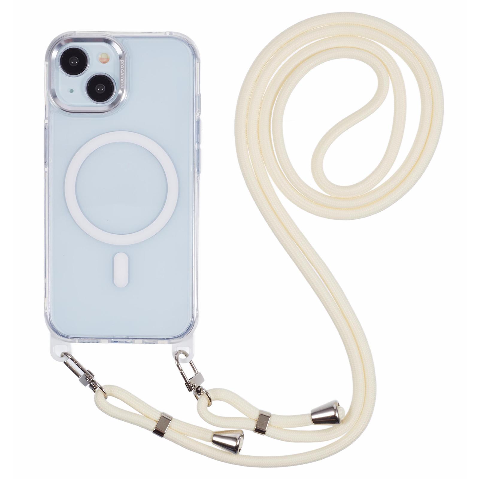 

For iPhone 15 Clear Case Compatible with MagSafe Shockproof PC+TPU Phone Cover with Long Lanyard G