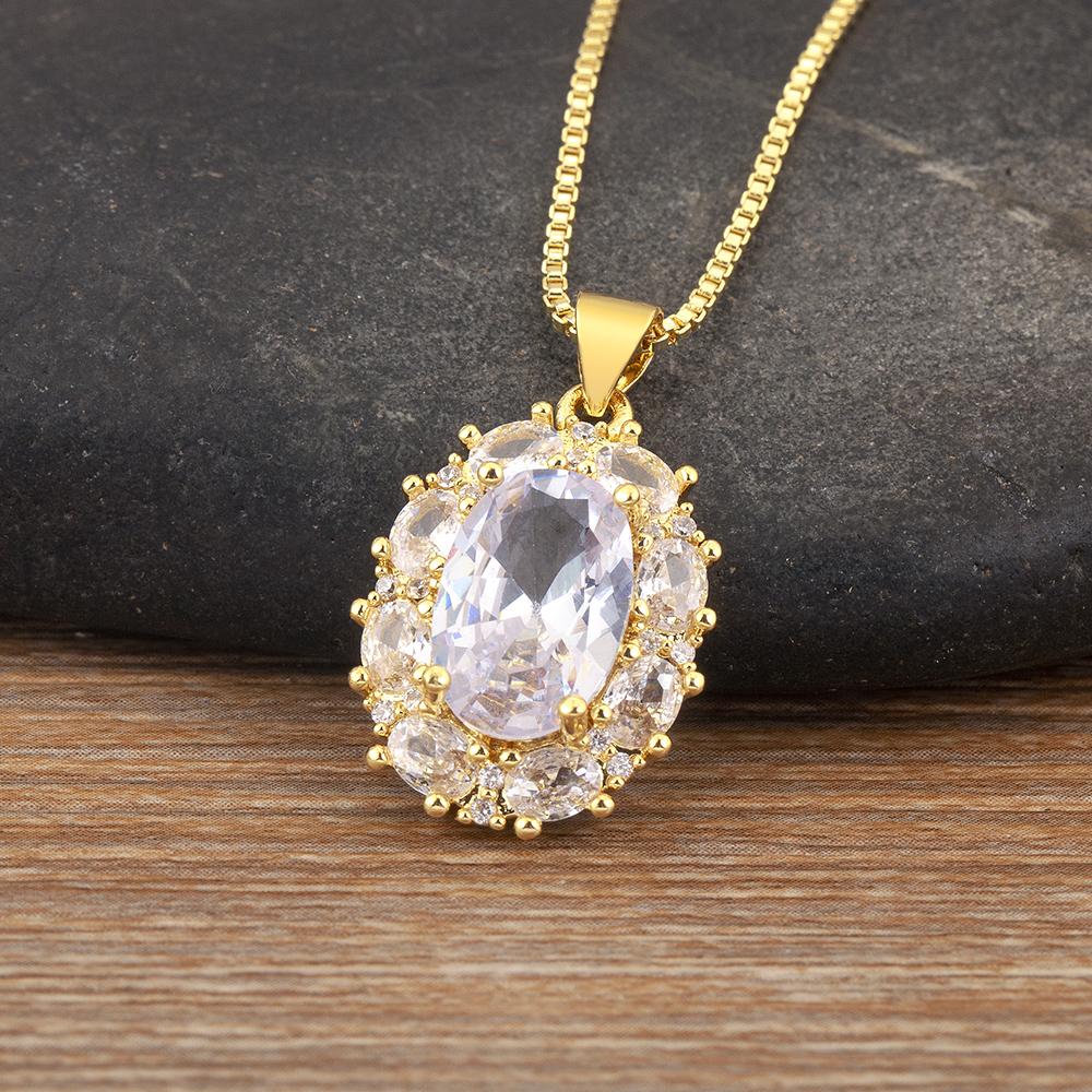 

Nidin High Quality Inlaid Zircon Charm Pendant Necklace 5 Colors For Women Luxury Fashion Clavicle Chain jewelry Wedding Gifts білий
