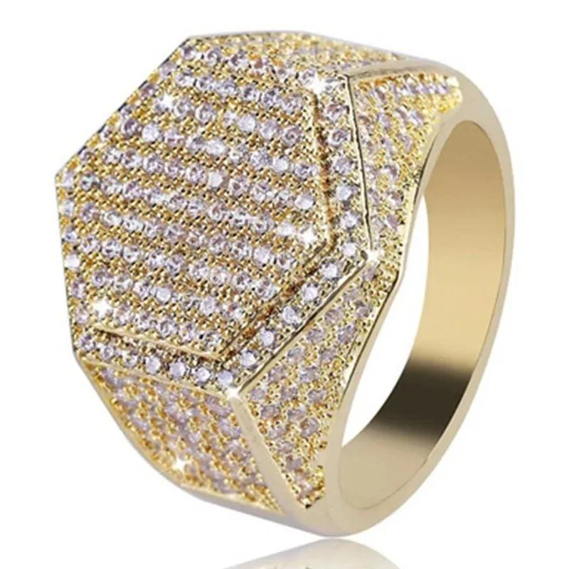 2023 Trendy Golden Full Crystal Geometric Men's Ring Business Style Party Wedding Fashion   Male Hand Accessories