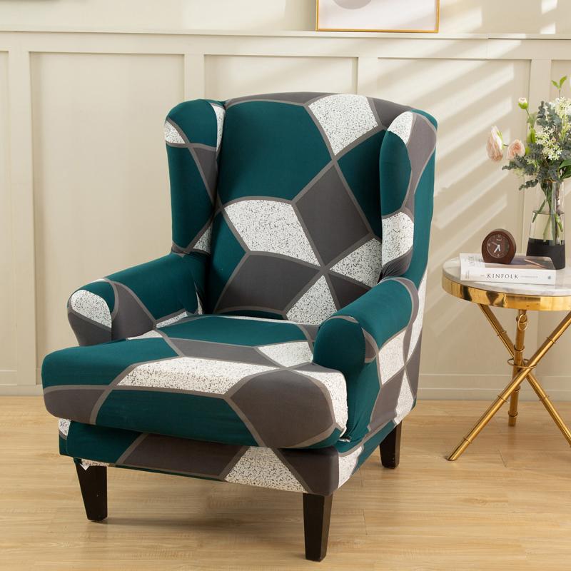 Stretch Spandex Wing Chair Cover Elastic Relax Armchair Slipcovers Wingback Sofa Protector with Seat Cushion Cover Home Decor