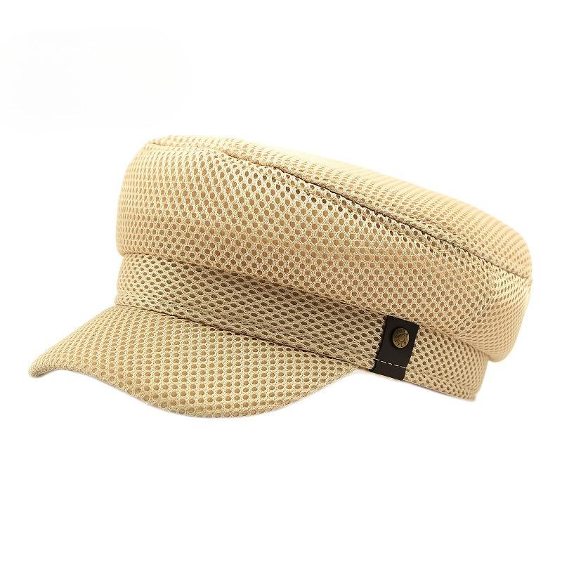 

Men Women Summer Breathable Mesh Military Cap Flat Top Sun Hat Fashion Retro Cadet Cap Outdoor Peaked Hat M（56-58cm） хакі