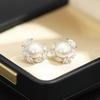 New product light luxury niche black and white pearl stone stud earrings temperament simple and versatile 925 silver needle earrings women's earrings