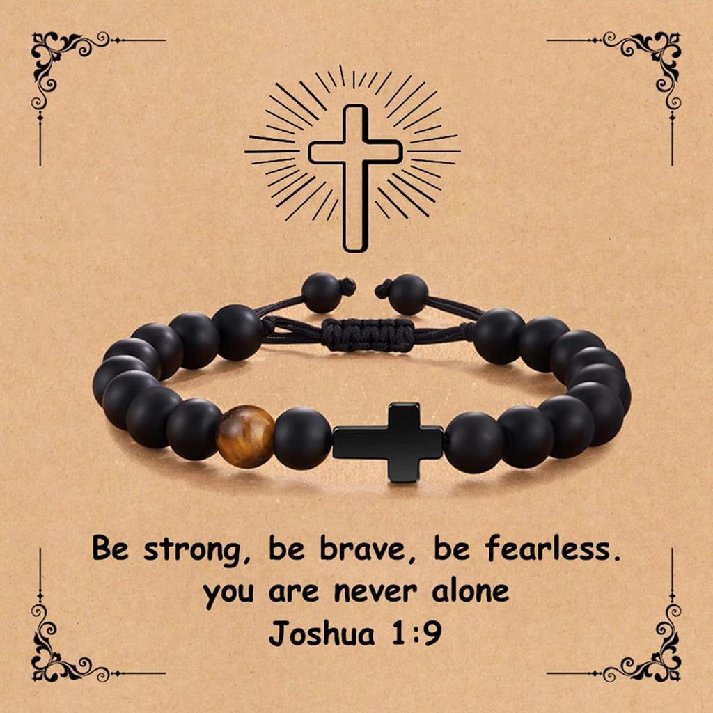 Cross Bracelet Religious Gifts, Handmade Beaded Bracelets,beaded inspirational bracelet, Tiger Eye Bracelet Gifts