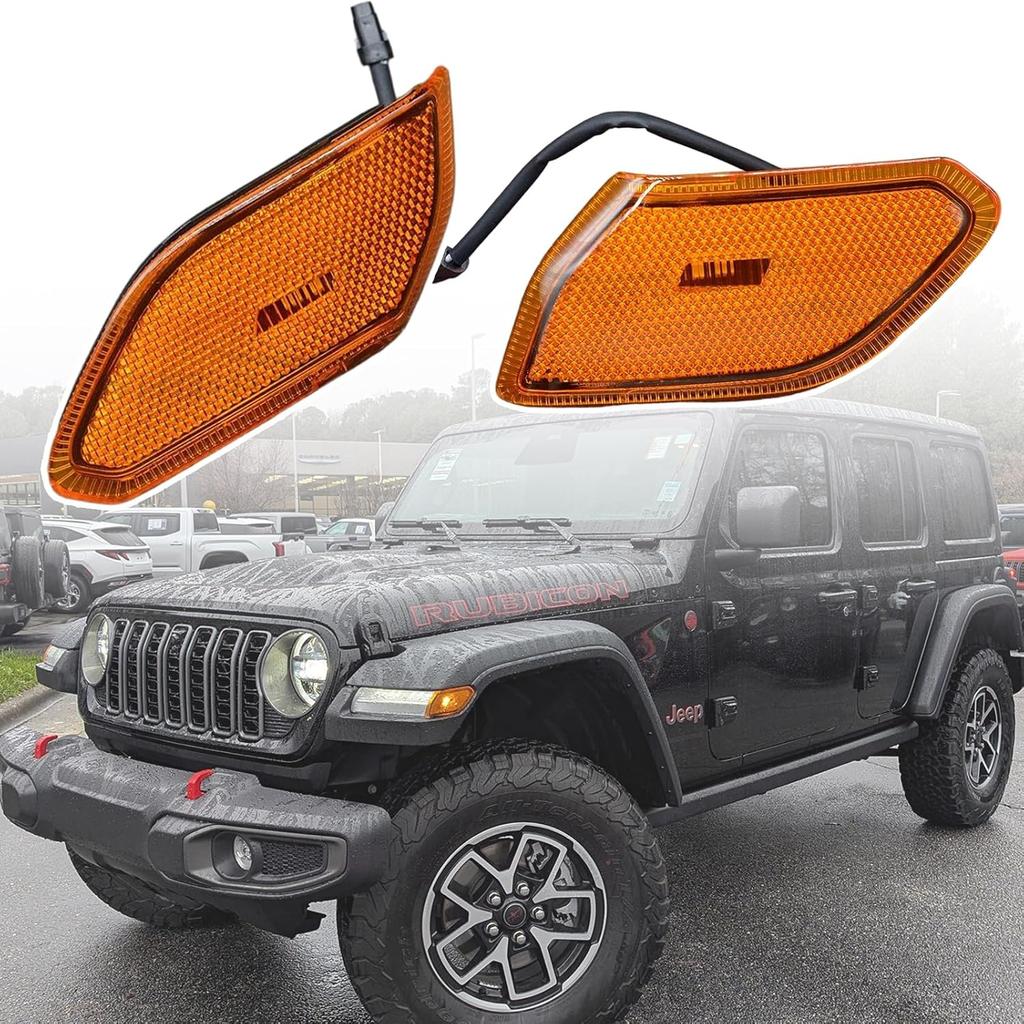 LED Side Marker Lights Compatible with 2018-2025 Jeep Wrangler JL Gladiator JT Front Fender Flares Turn Signal Lamp Corner Indicator Light (Amber