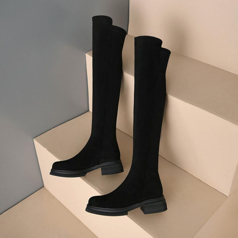 New Women's Suede Over-knee Boots Thick-soled Non-slip Large-size Sleeve Women's Boots Autumn and Winter European and American Rubber-soled Wom