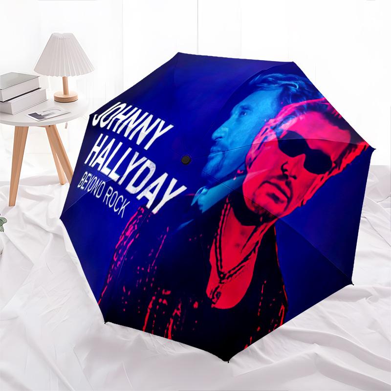 1pc Johnny Hallyday pattern Umbrella Portable Folding Umbrella Iron Frame Hole Bone Structure Outdoor Home Umbrella