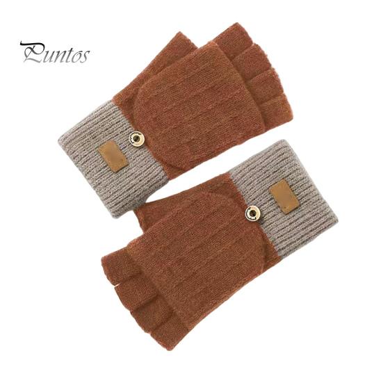 1 Paar Winterhandschuhe für Damen mit umklappbarer Abdeckung, dicke gestrickte, elastische Anti-Rutsch-Handschuhe, Kontrastfarbe, Wärmedämmung, fingerlose Handschuhe für