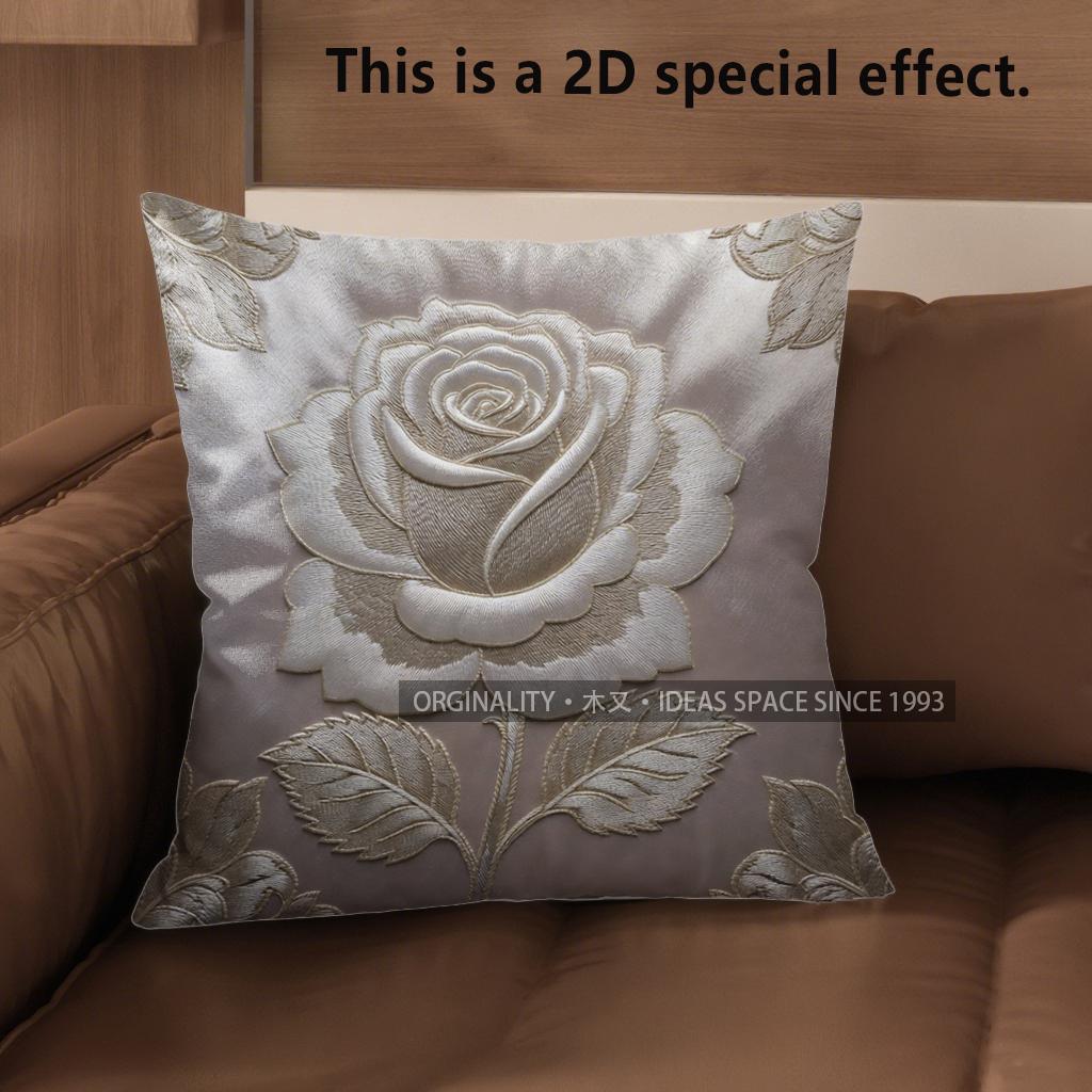 2D  Vintage Embossed Rose Decorative Throw Pillow Covers Pattern Cushion Cover Suitable For Sofa Bedroom Car Pillow Cover
