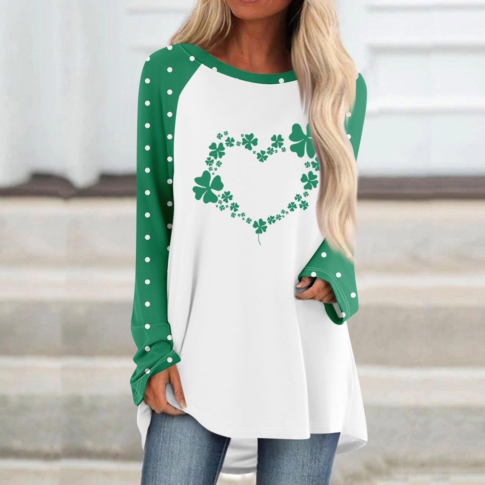

Женский модный свободный свитер средней длины с круглым вырезом St. Повседневный топ с длинными рукавами и принтом ко Дню Святого Патрика с рукавами реглан XL