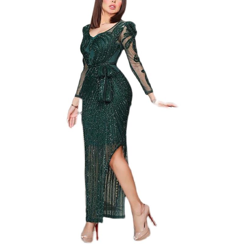 European and American Fashion Women New Shayin Long sleeve Sexy Formal Dress Women Sexy Sequin Party Dress