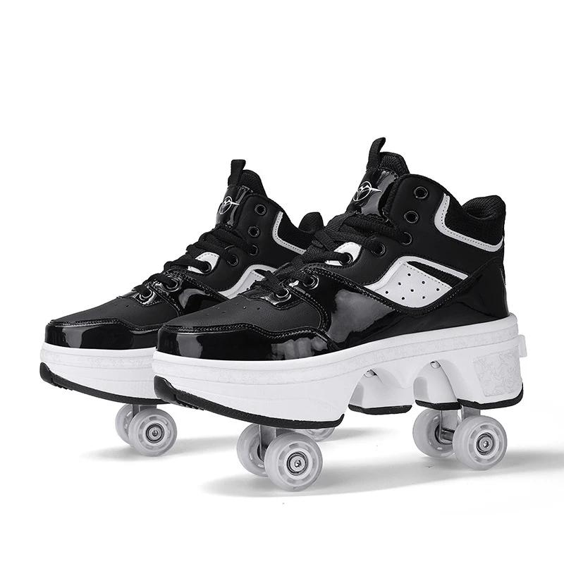 Parkour Shoes 4 Wheels Deformation Roller Skating Shoes Kids Adults Unisex Sneakers Street Urban Fitness FSK Quad Skating Shoes