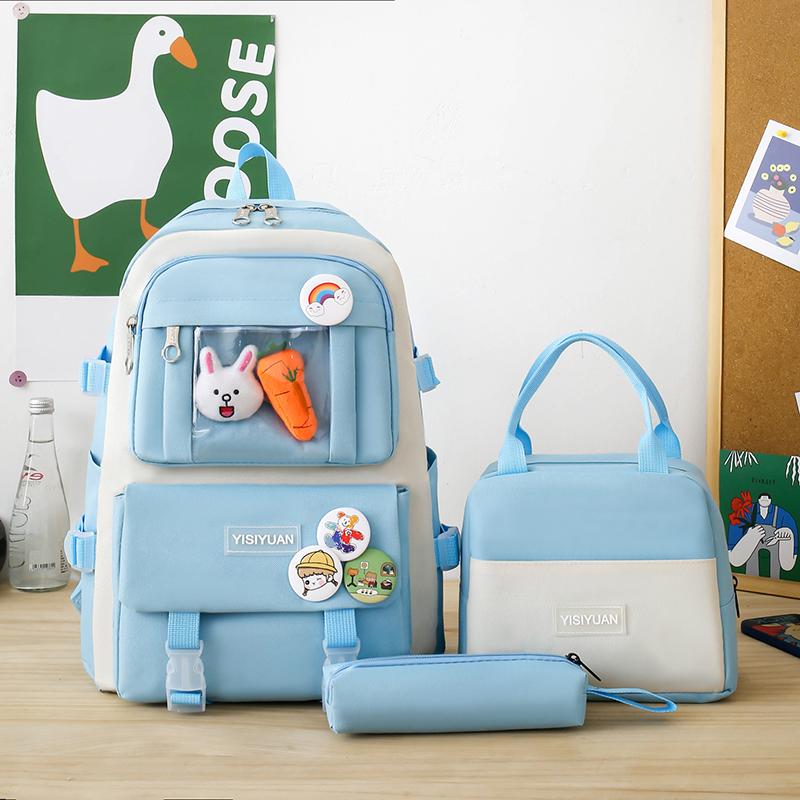 Dreiteiliges Rucksack-Set Farbblock Schüler-Schultasche Damen College-Stil Großraum-Rucksack für Mädchen