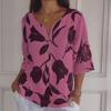 New Arrival Printed Cotton Linen V-neck Short Sleeve Pullover Blouse