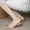 Size 34-40 Women Heeled Mules Sandals Soft Leather High Heels Summer Shoes For Women Slippers Vintage Open Toe Slides