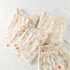 Cotton Yarn Pajamas Women's Summer Round Neck Short-sleeved Shorts Pullover Shoulder Plug Sweet Summer Thin Cotton Loungewear Set