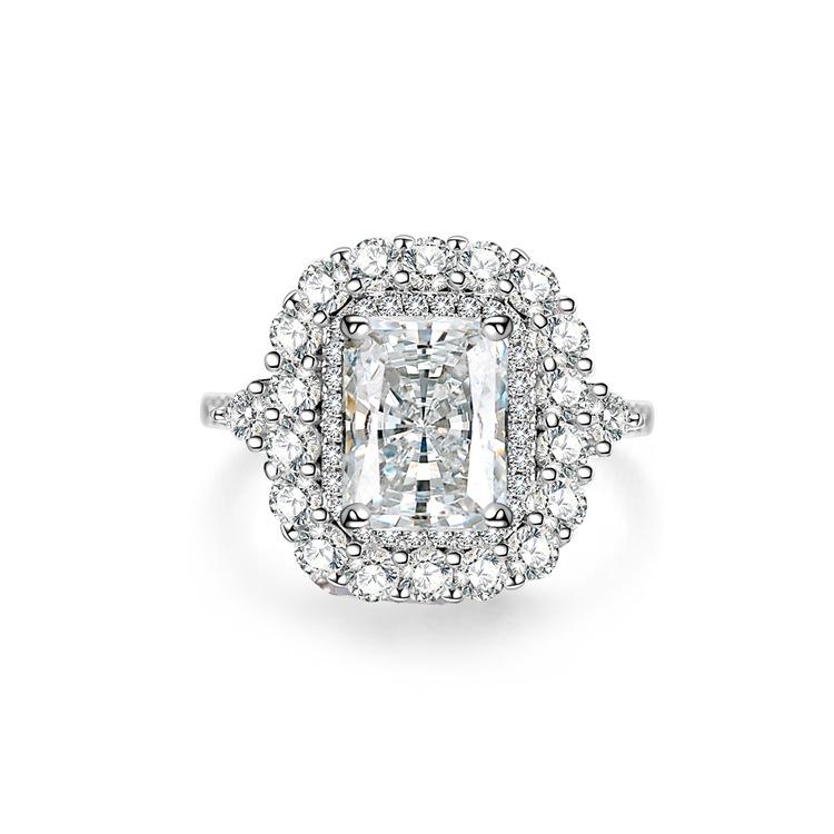 S925 Sterling Silver Radiant Cut Yellow Diamond Ring for Women – High-End Square Design, Cross-Border Bestseller