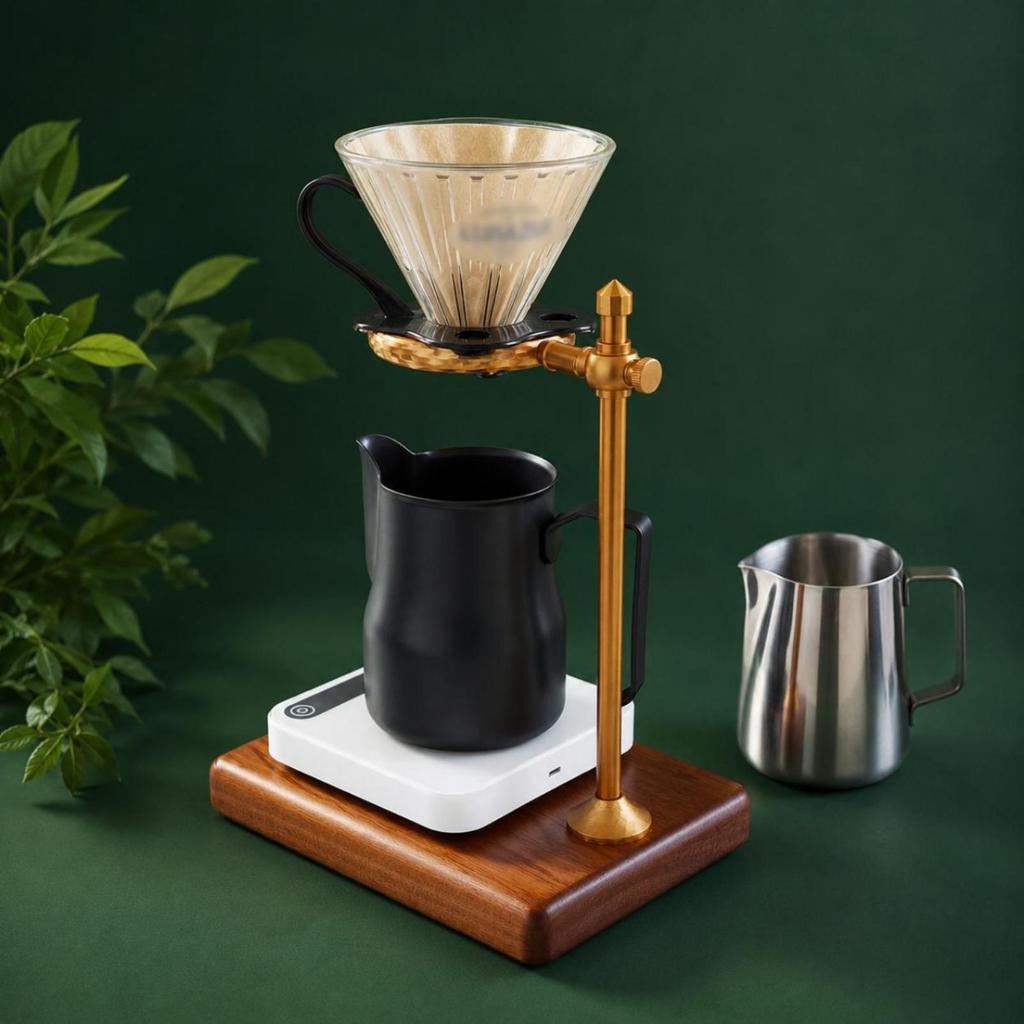 Manual Coffee Dripper Stand Solid Wood Colored Metal Wooden Holder