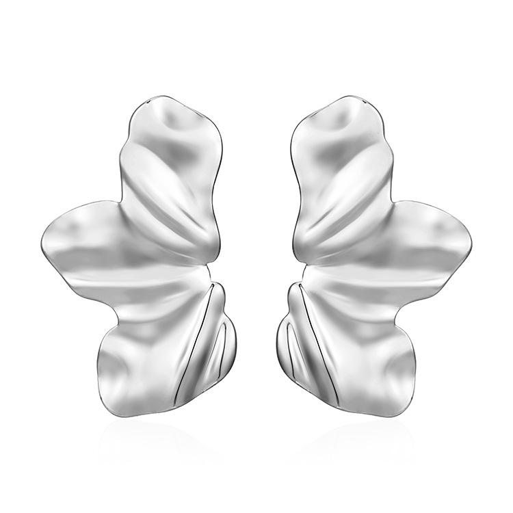 Kolczyki ze stali nierdzewnej z geometrycznym kwiatem i nieregularnymi fałdami - Stylowy europejsko-amerykański design