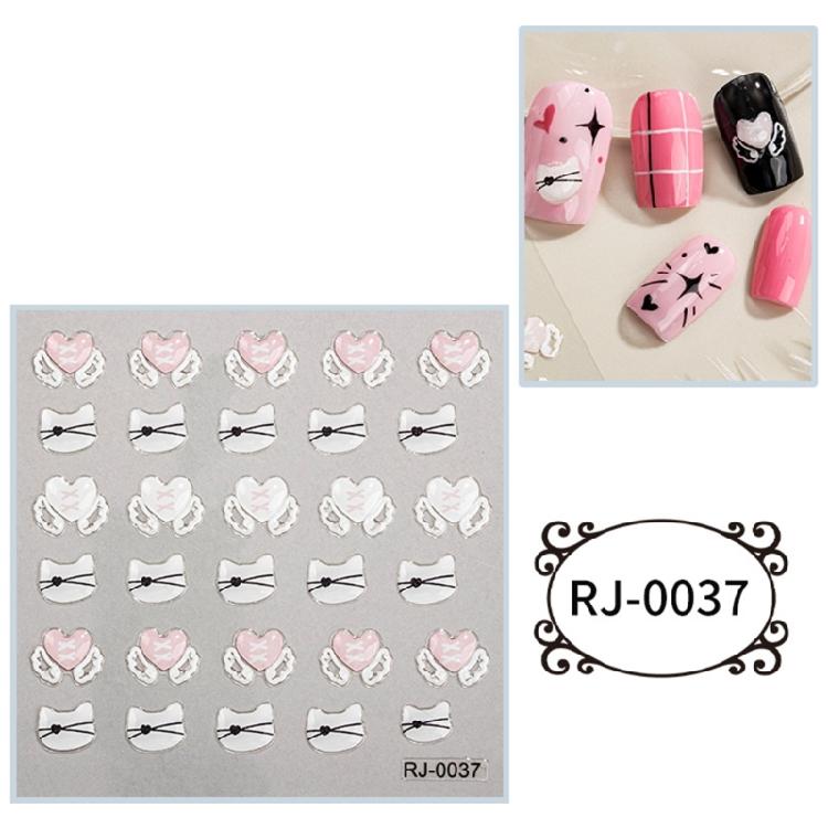 Embossed Cartoon Nail Art Stickers Decals Self-Adhesive Floral Nail Supplies