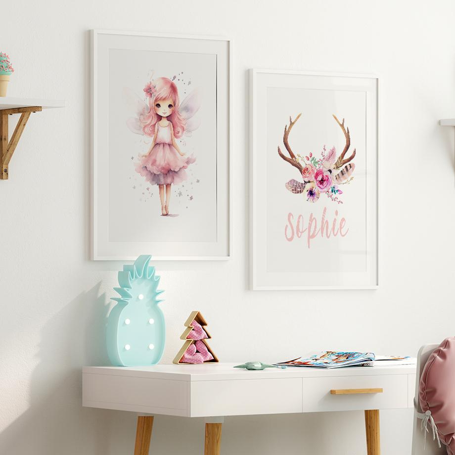 Pink Fairy Unicorn Arrow Flower Name Custom Nursery Wall Art Canvas Painting Posters And Prints Picture For Girl Kids Room Decor