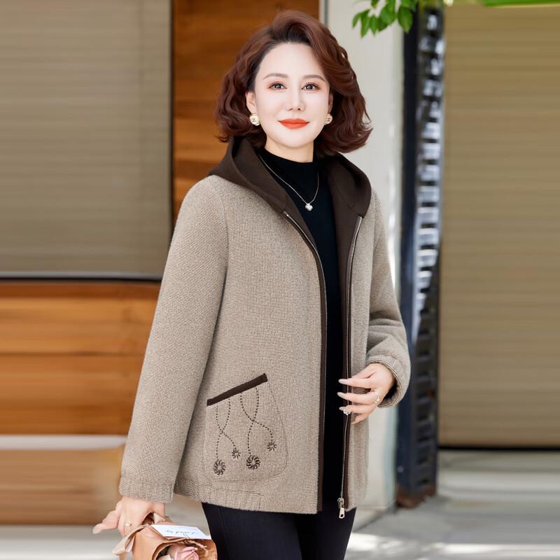 MoOu Women's Plus Velvet Hooded Winter Coat for Middle-aged Moms