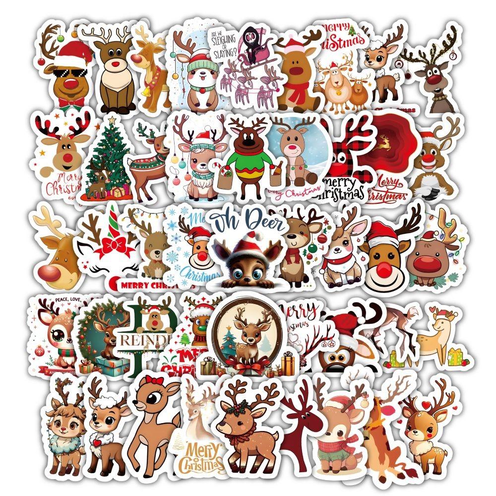 60PCS Cartoon Cute Merry Christmas Jingle Bells Graffiti Stickers for Bicycle Hand Account Pencil Case Decals