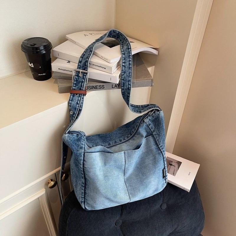 Vintage Vintage Large Capacity Crossbody Bag Washed Denim Bag Versatile Japanese Shoulder College Student Class Mailman Bag